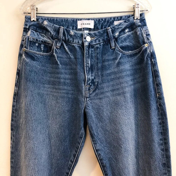 FRAME Le Mini Boot Leg Distressed Mid Rise Medium Wash Denim Jeans 26 NWT - Picture 5 of 13